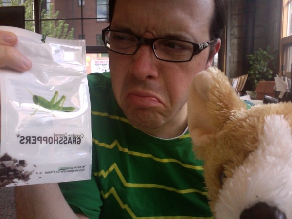 I ate a chocolate covered grasshopper today. Wasn't so bad go... on Twitpic