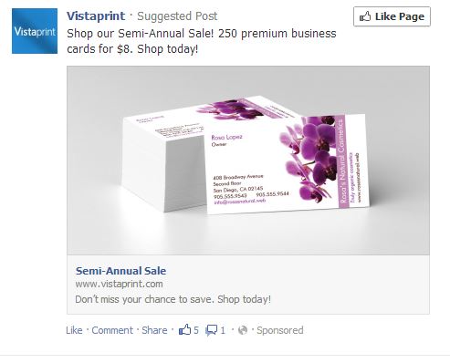 Vistaprint re-targeting me on Facebook