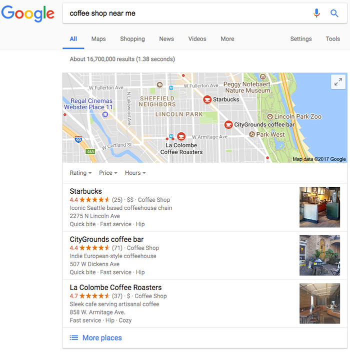 google my business search results