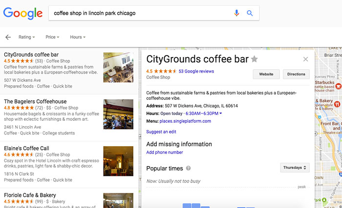 google places search results