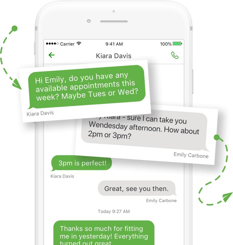Sending text messages on the Grasshopper mobile app.