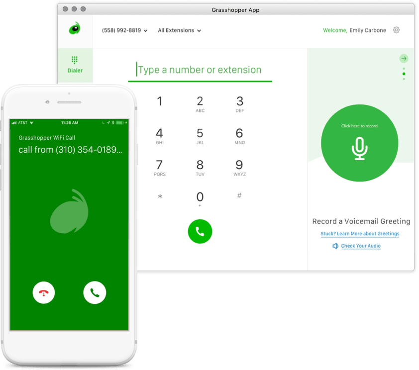 Receiving a business call on the Grasshopper app.