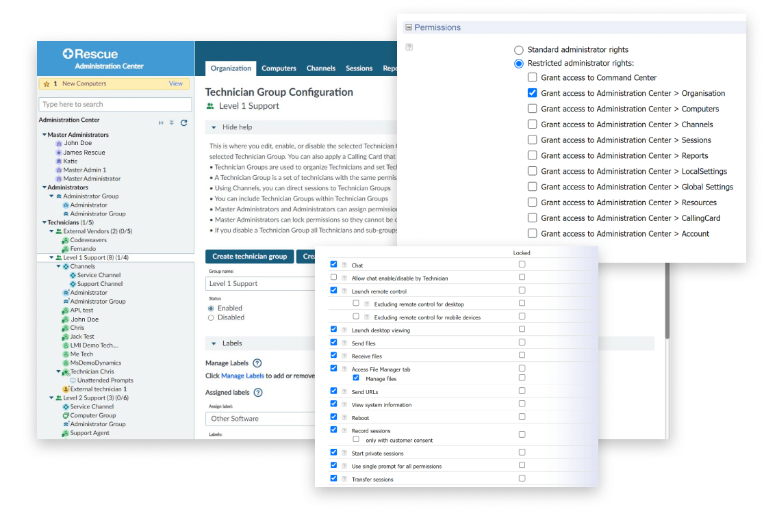 UI showing permission Control features checklist