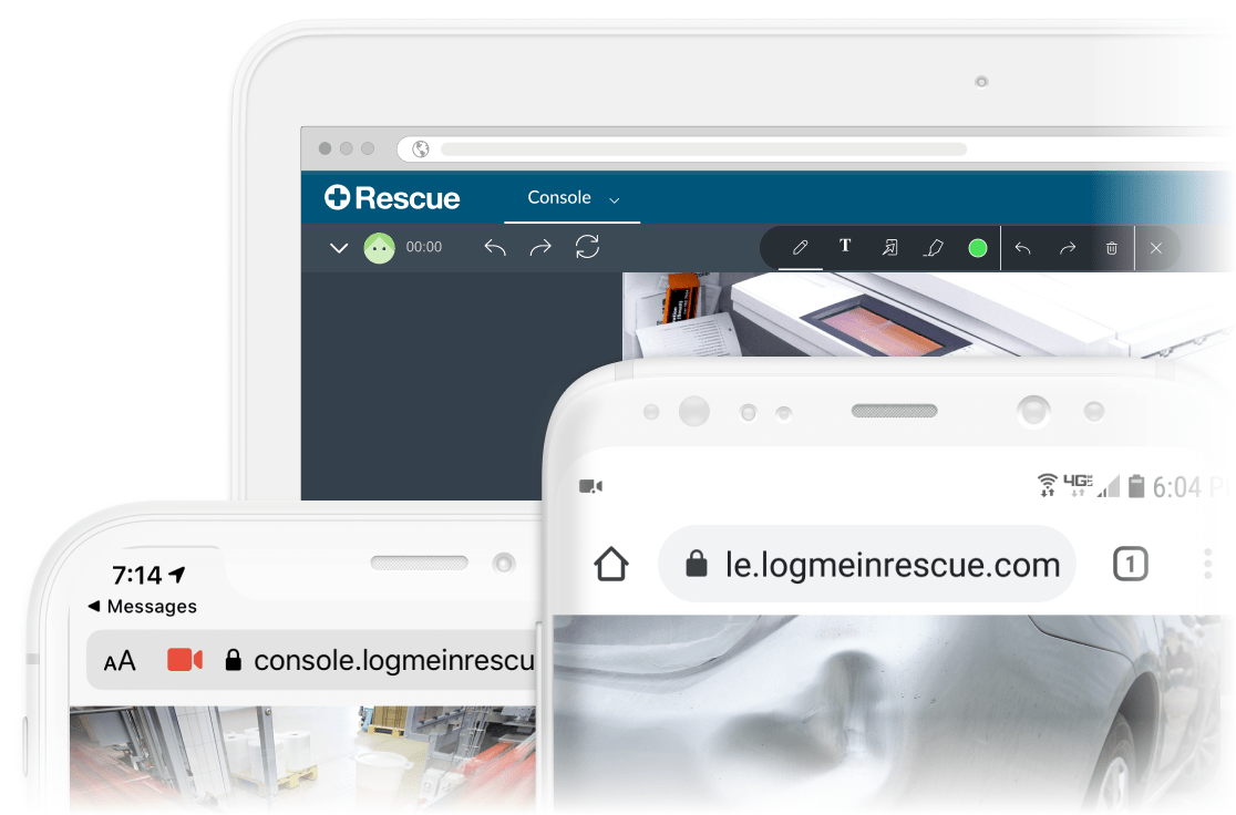 Connect to Rescue in seconds to any mobile device or computer.
