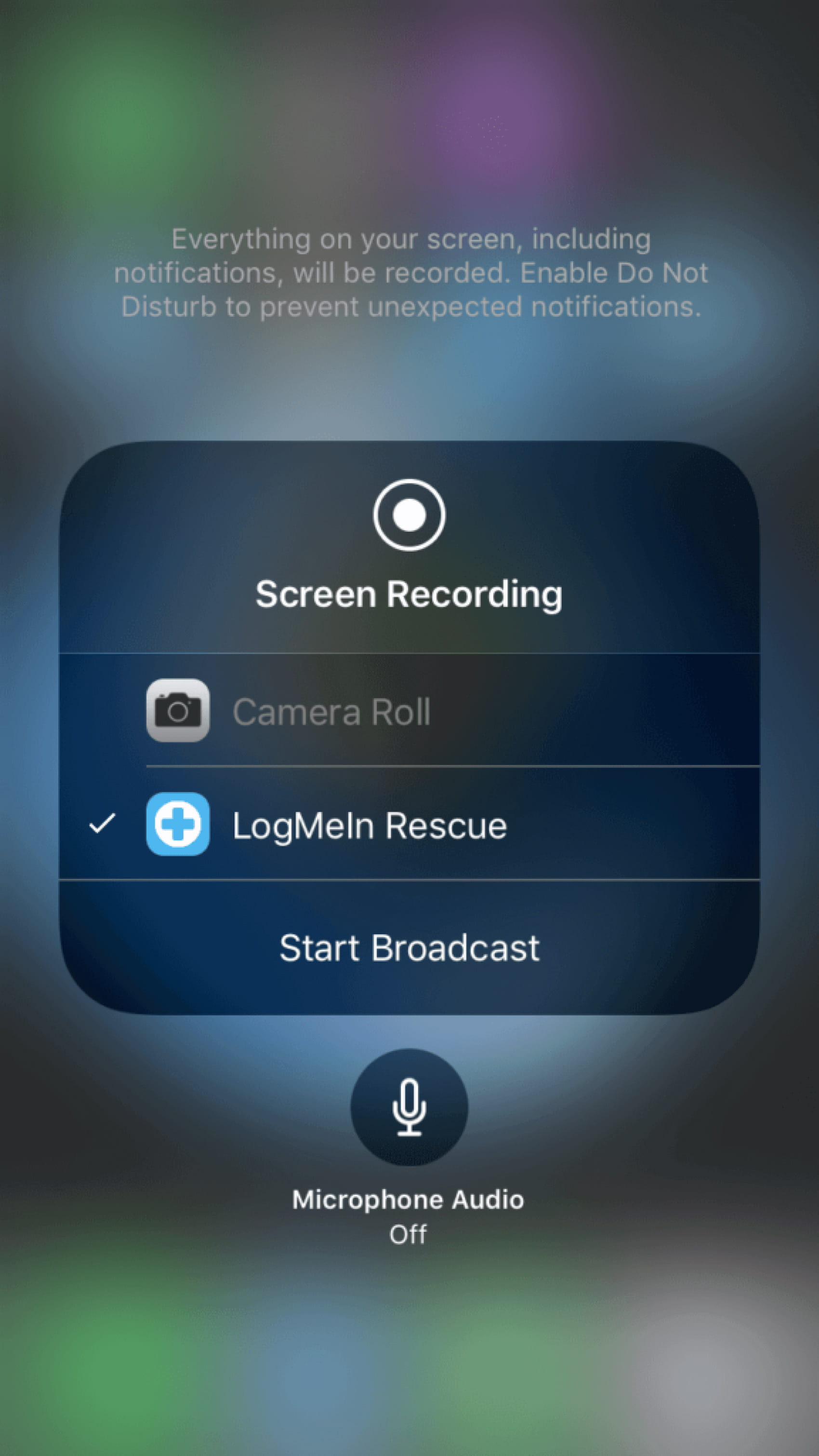 LogMeIn Rescue screen recording window.