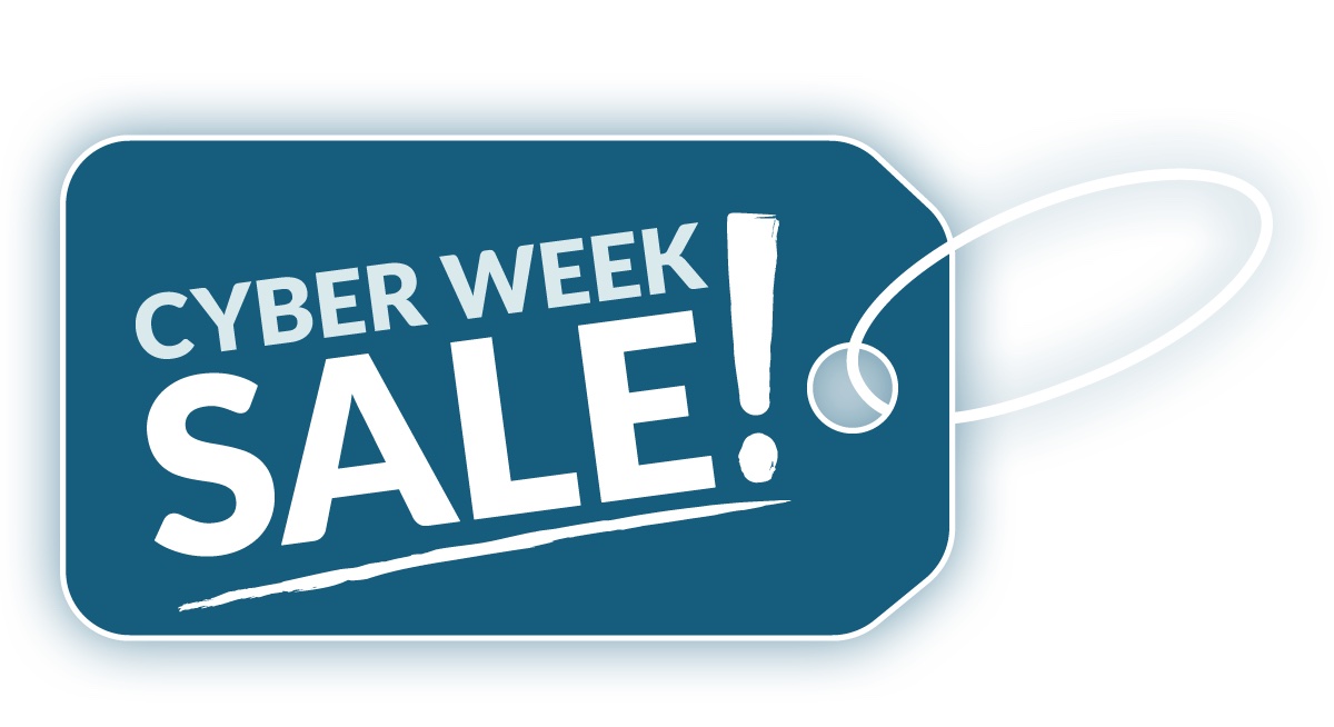 Sale tag cyber week sale graphic.