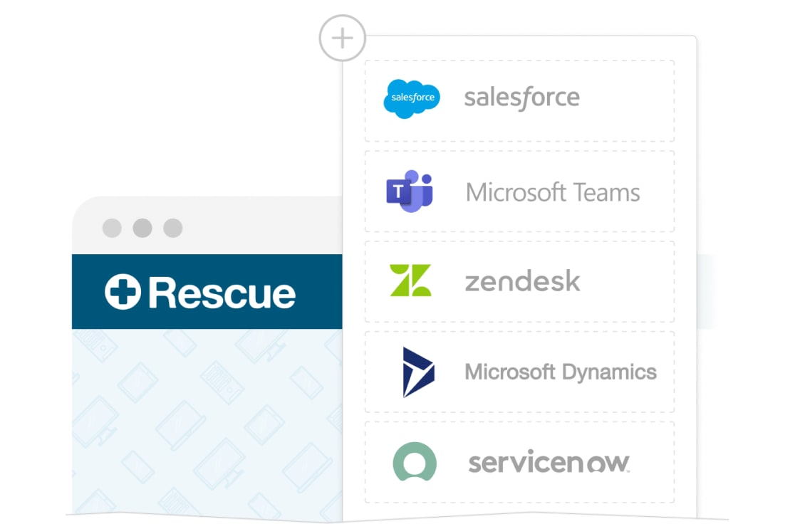 LogMeIn Rescue supports many integrations including popular integrations like salesforce, Microsoft Teams, zendesk, Microsoft Dynamics, and servicenow