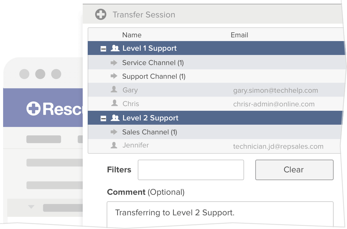 Transfer remote support sessions between Agents.