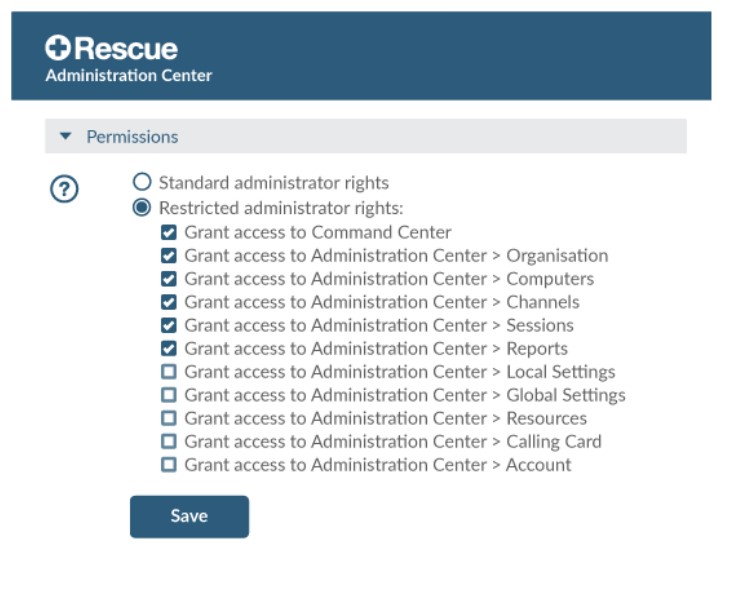 Administrator permissions settings